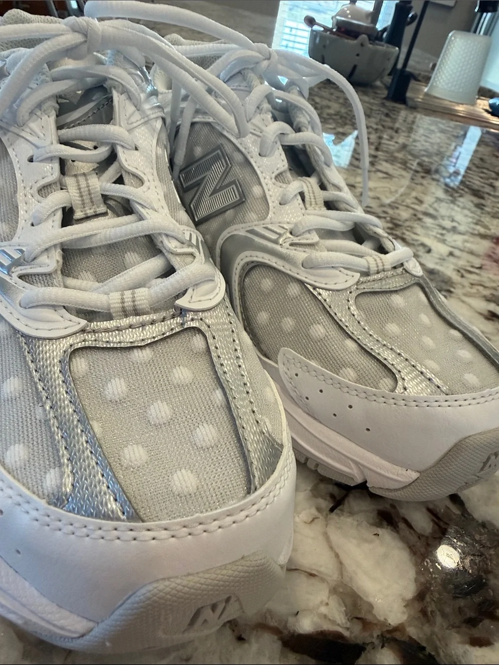 New Balance White Polka Dot Retro Runner Sneakers
